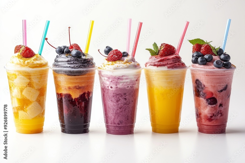 Juices and Floats in Plastic Cup on white background created with Generative AI Juices and Floats in Plastic Cup on white background created with Generative AI