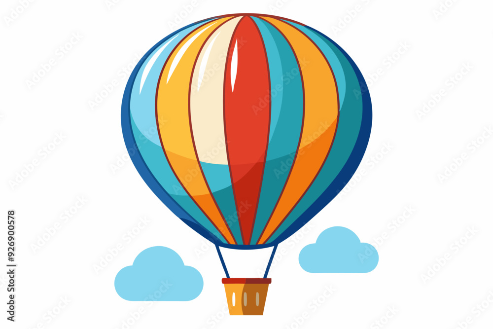 Fototapeta premium Colorful Hot Air Balloon with Basket and Clouds