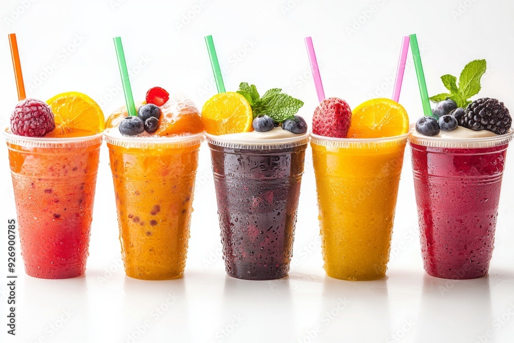 Juices and Floats in Plastic Cup on white background created with Generative AI Juices and Floats in Plastic Cup on white background created with Generative AI