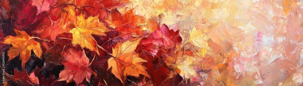 Obraz premium A vibrant display of autumn foliage with rich reds, oranges, and yellows, capturing the essence of fall's beauty.