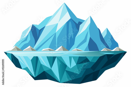 Geometric Illustration of a Floating Glacier with a Mountain Range on Top