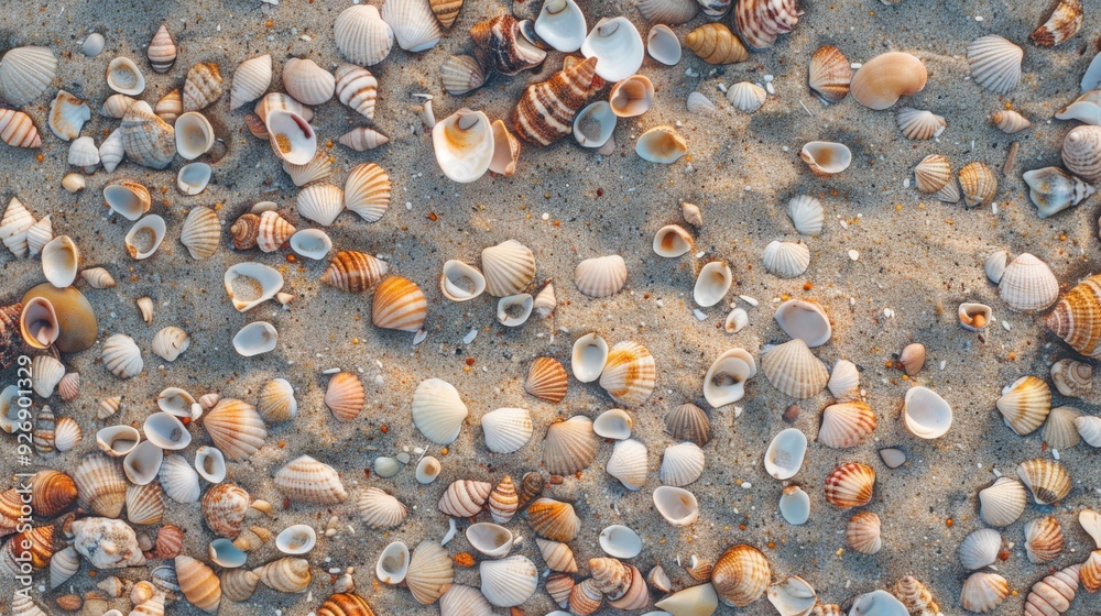 A top-down view of a sandy beach with small shells scattered, perfect for a natural and beach-themed background. A top-down view of a sandy beach with small shells scattered, perfect for a natural and beach-themed background.