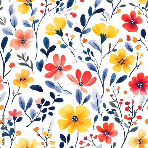 handdrawn painting of cute and beautiful flowers, white background