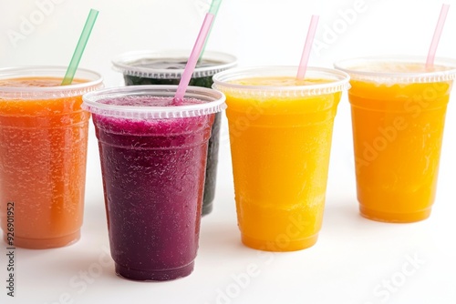 Juices and Floats in Plastic Cup on white background created with Generative AI