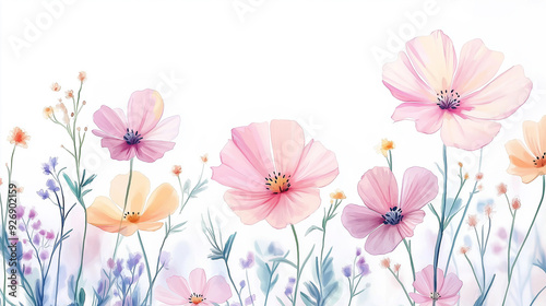 handdrawn painting of cute and beautiful flowers, white background