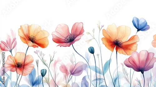 handdrawn painting of cute and beautiful flowers, white background