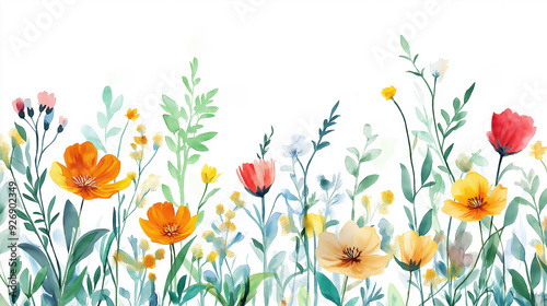 handdrawn painting of cute and beautiful flowers, white background