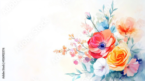 handdrawn painting of cute and beautiful flowers, white background