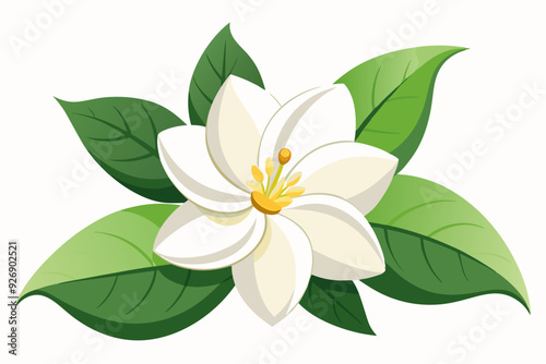 White Flower with Green Leaves