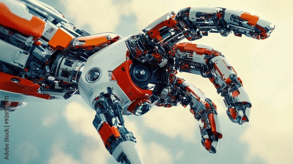 Futuristic robot parts assembling themselves in mid-air Futuristic robot parts assembling themselves in mid-air