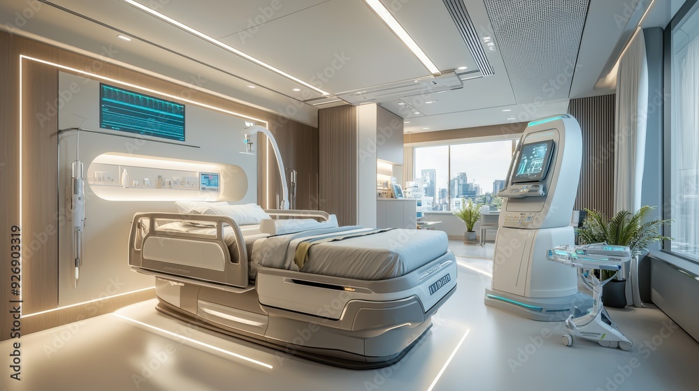 A high-tech hospital where AI-powered machines assist doctors in diagnosing and treating patients improving healthcare outcomes through innovation A high-tech hospital where AI-powered machines assist doctors in diagnosing and treating patients improving healthcare outcomes through innovation