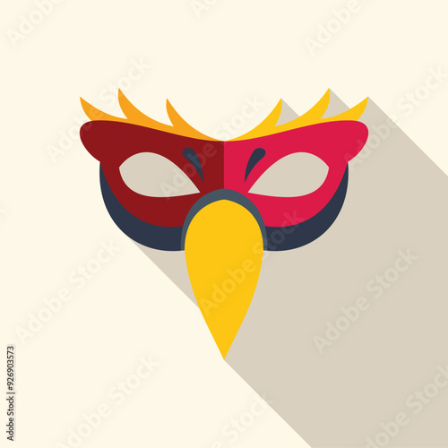 Red bird mask is perfect for illustrating carnival, costume parties or any kind of celebration