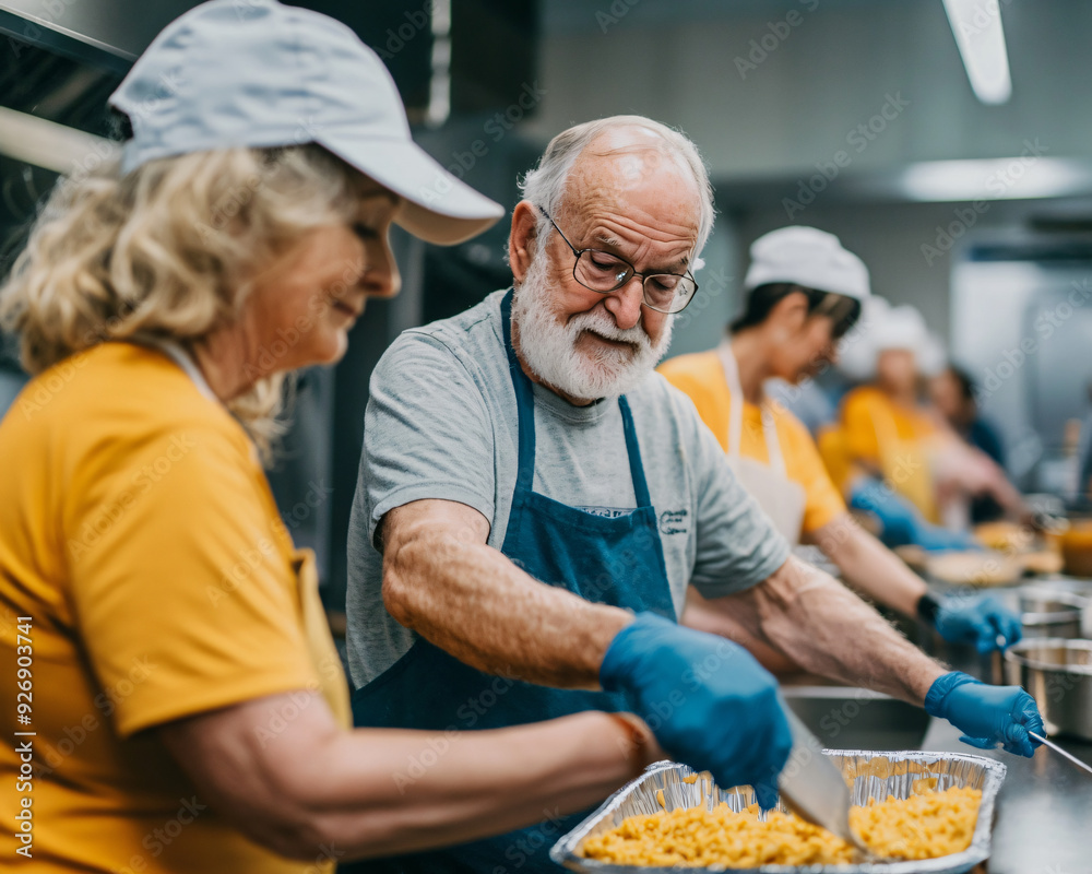 Shared Compassion: Volunteers Serving Meals at Busy Soup Kitchen on Holiday in Heartwarming Scene of Kindness and Generosity Shared Compassion: Volunteers Serving Meals at Busy Soup Kitchen on Holiday in Heartwarming Scene of Kindness and Generosity