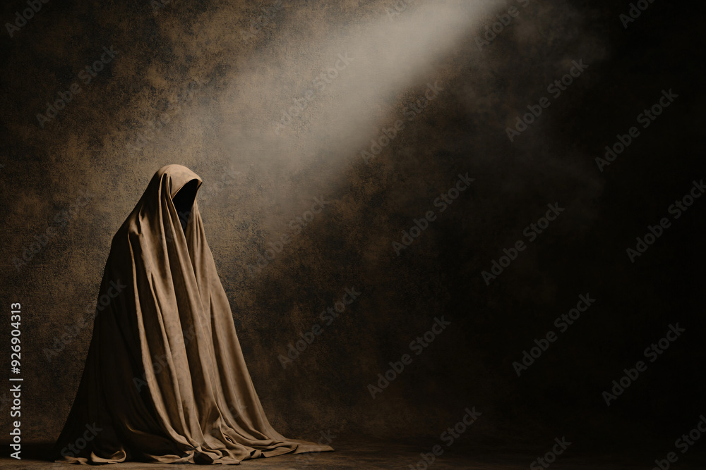 Ethereal Elegance: Fashion Editorial of Silhouette Draped in Silk Under Dramatic Lighting