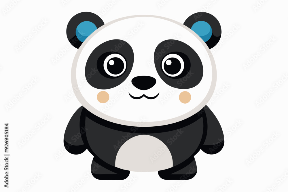 Cartoon Illustration of a Smiling Panda with Blue Ears Cartoon Illustration of a Smiling Panda with Blue Ears