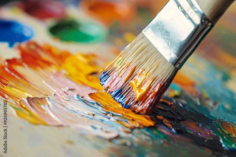 Artistic Macro Shot of Paintbrush Adding Vibrant Stroke to Canvas with Textured Paint - Creative Painting Concept Artistic Macro Shot of Paintbrush Adding Vibrant Stroke to Canvas with Textured Paint - Creative Painting Concept
