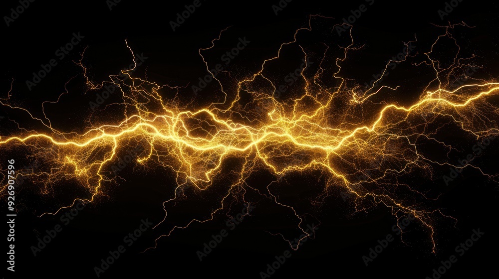 Golden Lightning Strike on Black Background Golden Lightning Strike on Black Background