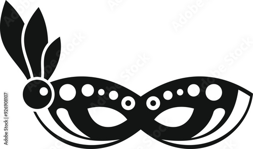 Simple black and white icon of a venetian carnival mask with feathers and beads