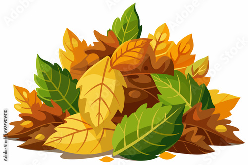 A Pile of Autumn Leaves in Various Shades of Yellow, Green, and Brown