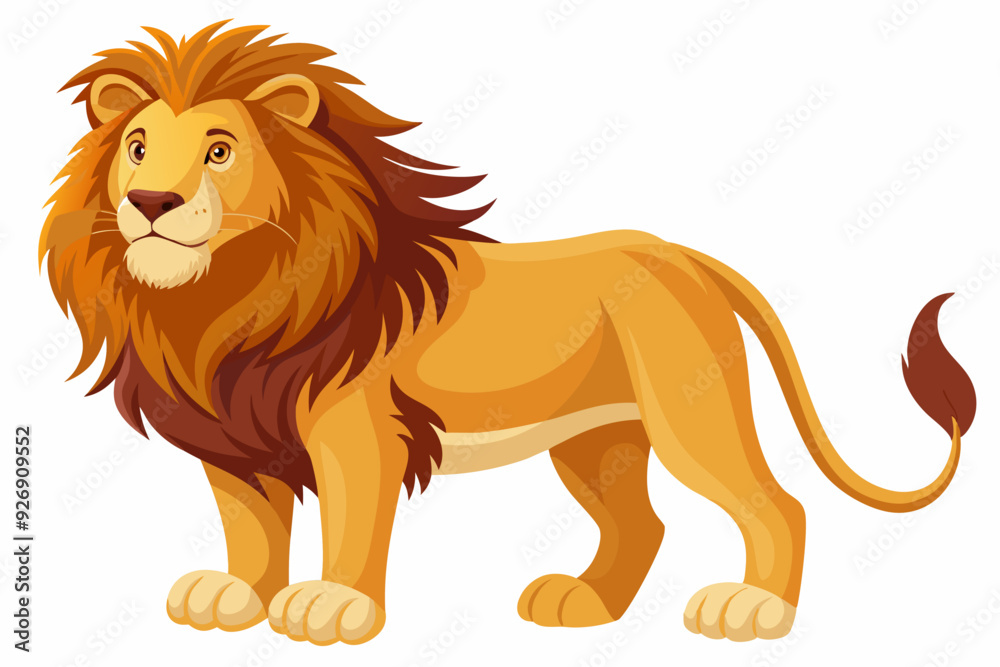 A cartoon lion with a golden mane and brown tail