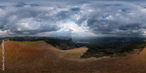 360 VR Dramatic Stormy Sunset Over Alberta Mountains, Canada Landscape