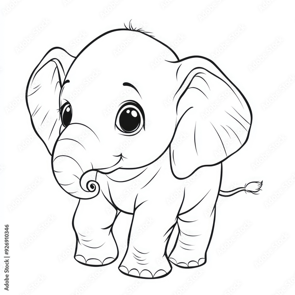 Obraz premium Cute Baby Elephant Coloring Page isolated white background 