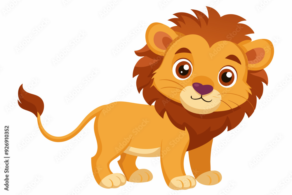 Obraz premium Cartoon Illustration of a Smiling Lion Cub