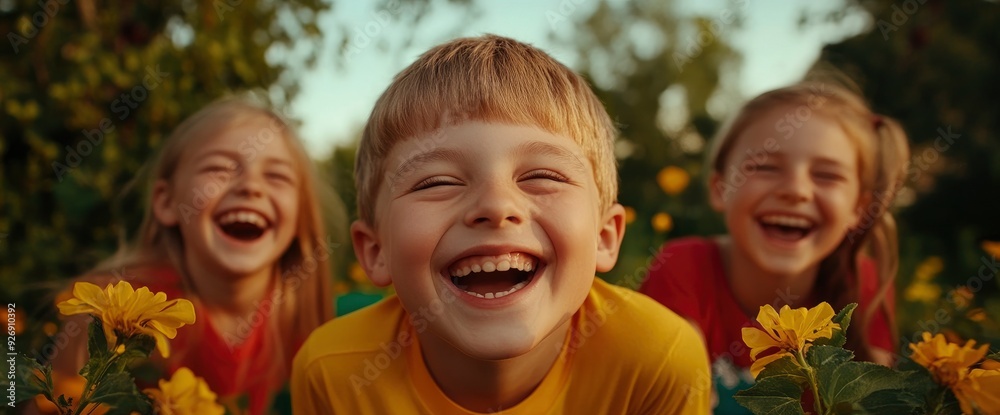 Boys And Girls Enjoying Summer, Their Laughter Blending With The Warm Sunshine Boys And Girls Enjoying Summer, Their Laughter Blending With The Warm Sunshine