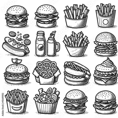 fast food icon set vector