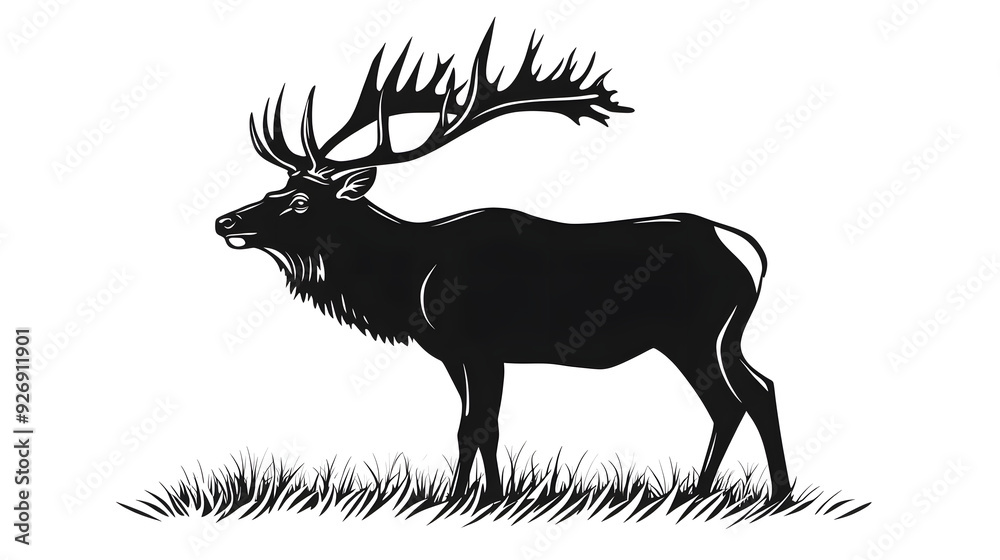 black silhouette of Irish Elk illustration icon for logo, isolated on white background