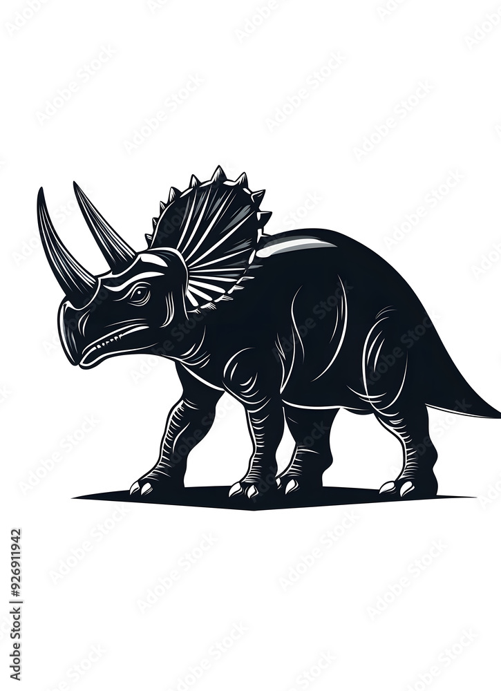 Fototapeta premium black silhouette of Dinosaur Triceratops illustration icon for logo, isolated on white background
