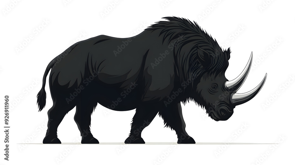 Fototapeta premium black silhouette of Woolly Rhinoceros illustration icon for logo, isolated on white background