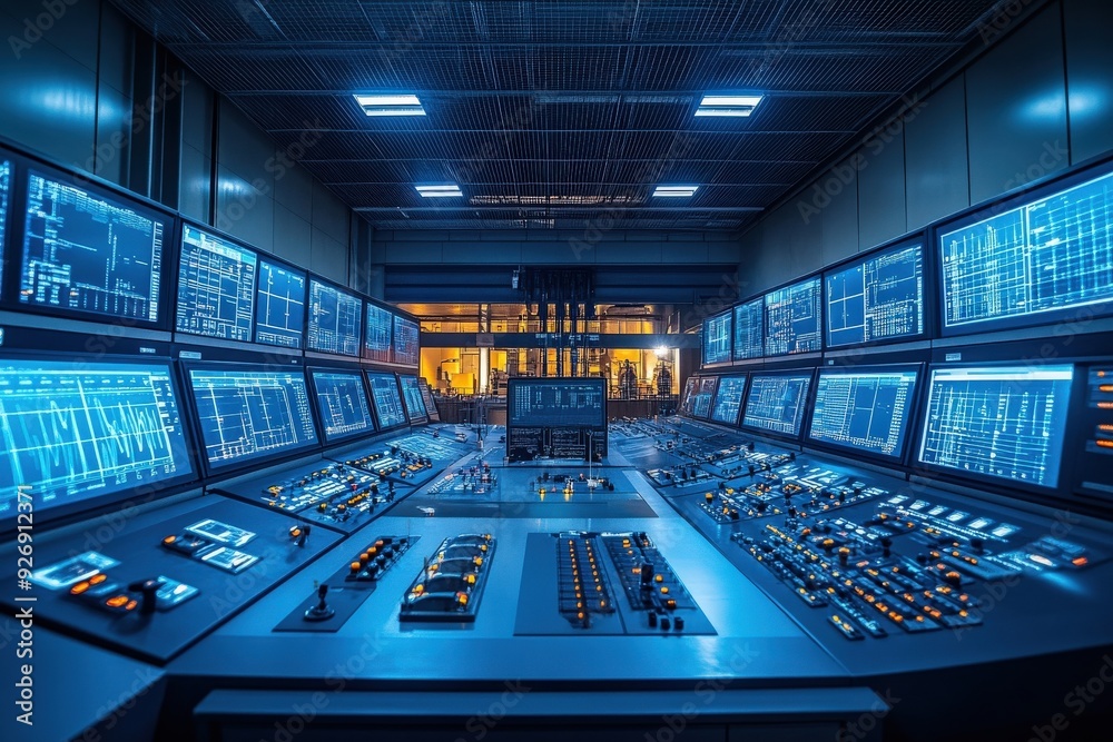 Foto de Interior of a high-tech control room at a hydropower plant ...