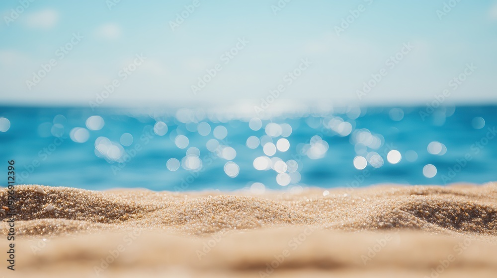 Stunning Summer Beach Scenery with Soft Bokeh, Sandy Shore, and Gentle Waves, Ideal for Vacation and Relaxation Posters, Ads, and Promotional Materials. Stunning Summer Beach Scenery with Soft Bokeh, Sandy Shore, and Gentle Waves, Ideal for Vacation and Relaxation Posters, Ads, and Promotional Materials.