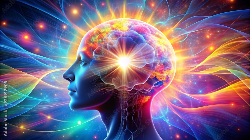 A stock photo illustrating the concept of the energy of the mind, with vibrant colors and abstract elements, energy A stock photo illustrating the concept of the energy of the mind, with vibrant colors and abstract elements, energy