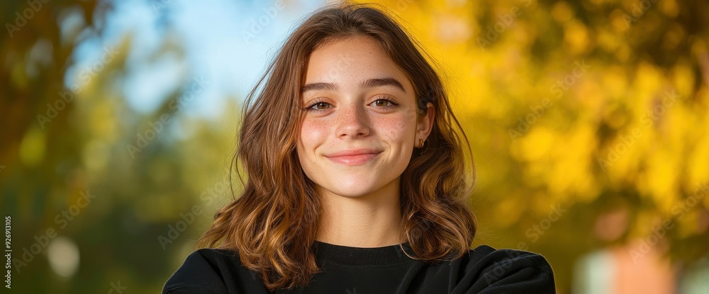 College Student With Crossed Arms, Her Confidence And Focus Clear In Her Gaze College Student With Crossed Arms, Her Confidence And Focus Clear In Her Gaze