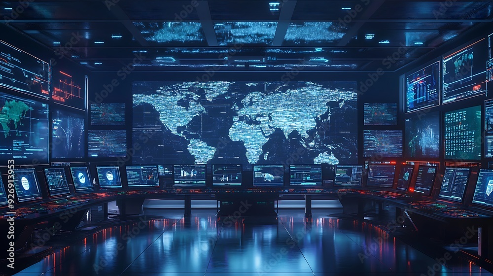 High-Tech Cyber Security Command Center with Real-Time Threat Detection High-Tech Cyber Security Command Center with Real-Time Threat Detection