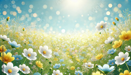 野原に咲く草花の風景画