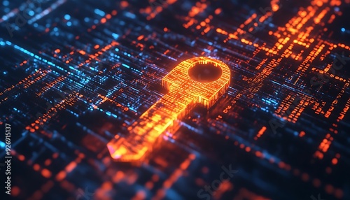 Close-Up of Digital Encryption Key Securing Data Streams in a High-Tech Environment
