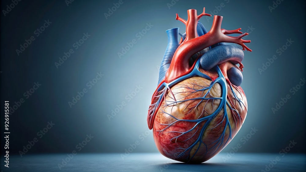 Naklejka premium of an anatomically detailed heart , human, organ, biology, cardiology, medical, love, health, blood, veins