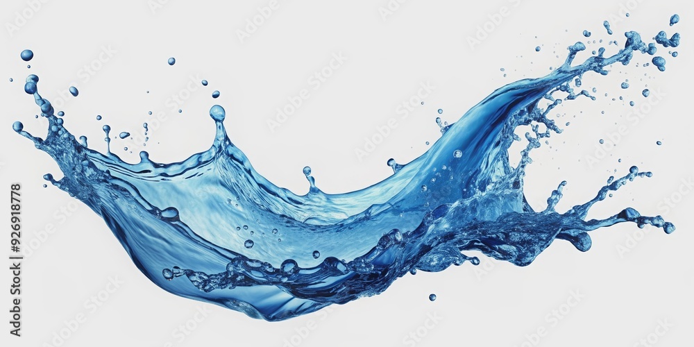 Obraz premium Blue water splash isolated on white background, splash, water, blue, isolated, liquid, fresh, aqua, purity,clear, refreshing