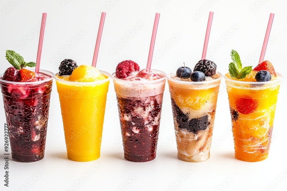 Juices and Floats in Plastic Cup on white background created with Generative AI
