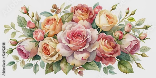 Decorative vintage watercolor roses bouqet , roses, watercolor, vintage, bouquet, flowers, decoration, floral