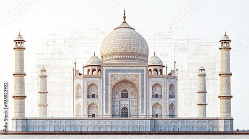 Wallpaper Mural Taj Mahal with Architectural Blueprint Overlay Torontodigital.ca