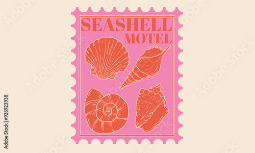 Seashell motel graphic print design for t shirt. photo