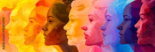 DEIB Diversity, Equity, inclusion, and Belonging concept with colorful silhouette woman