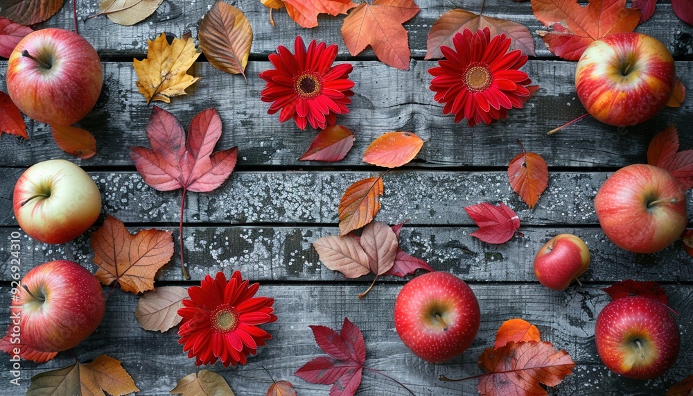 autumn leaves and apples