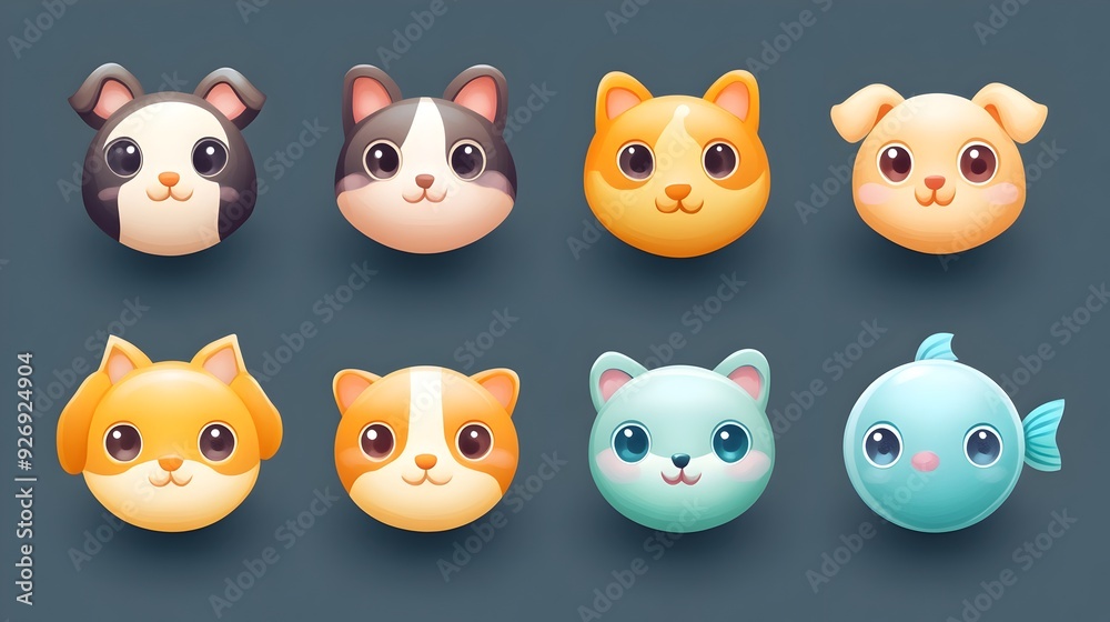 Adorable Pet Animal Icons in Clear Minimalist Design