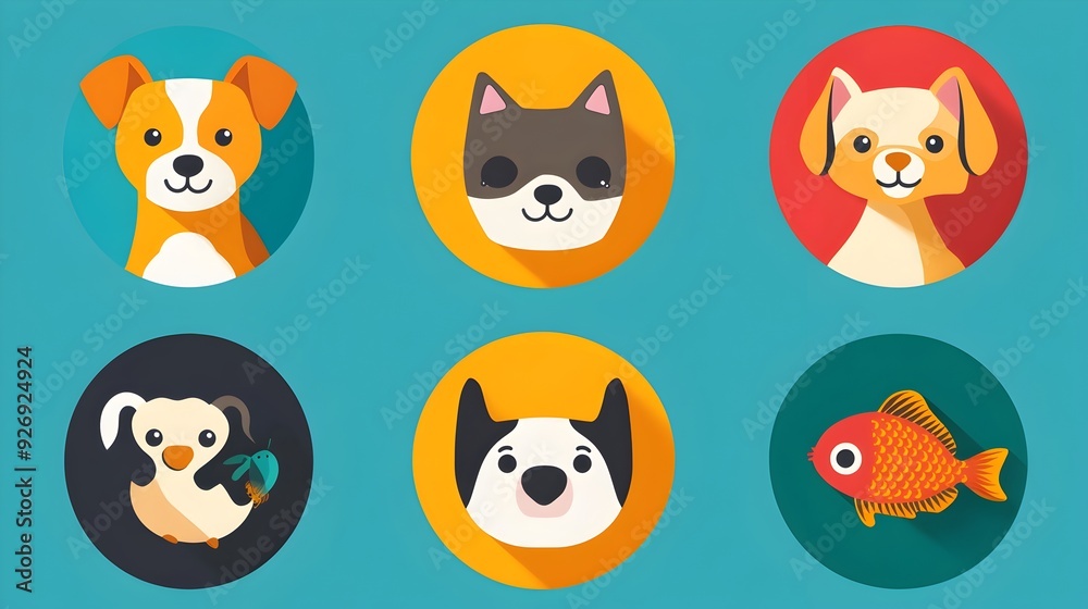 Adorable Pet Icons in Minimalist Style for Digital Applications Adorable Pet Icons in Minimalist Style for Digital Applications