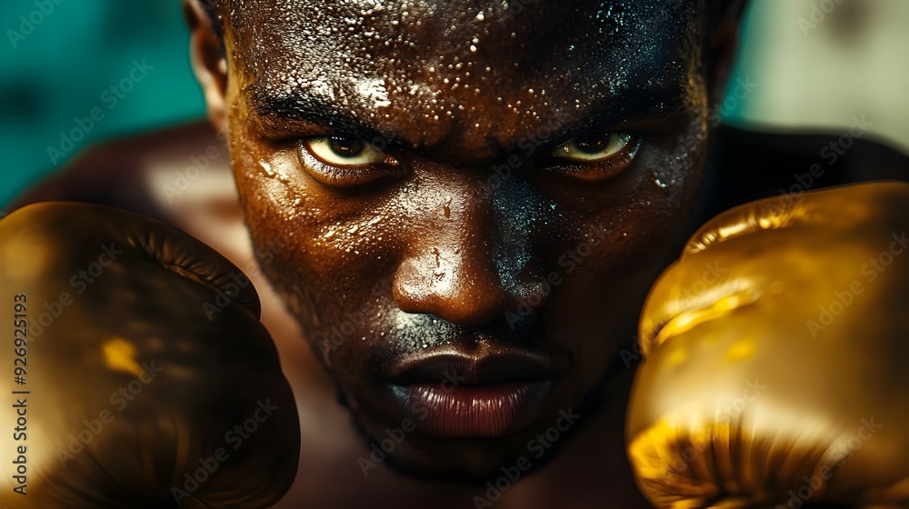 Boxer s Intense Gaze Before the Fight Begins Fists Clenched and Ready for Action Boxer s Intense Gaze Before the Fight Begins Fists Clenched and Ready for Action